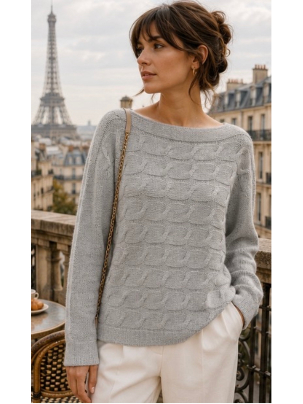Jil Sander Cable Knit Sweater, Size L, Light Grey Wool Cashmere NWT